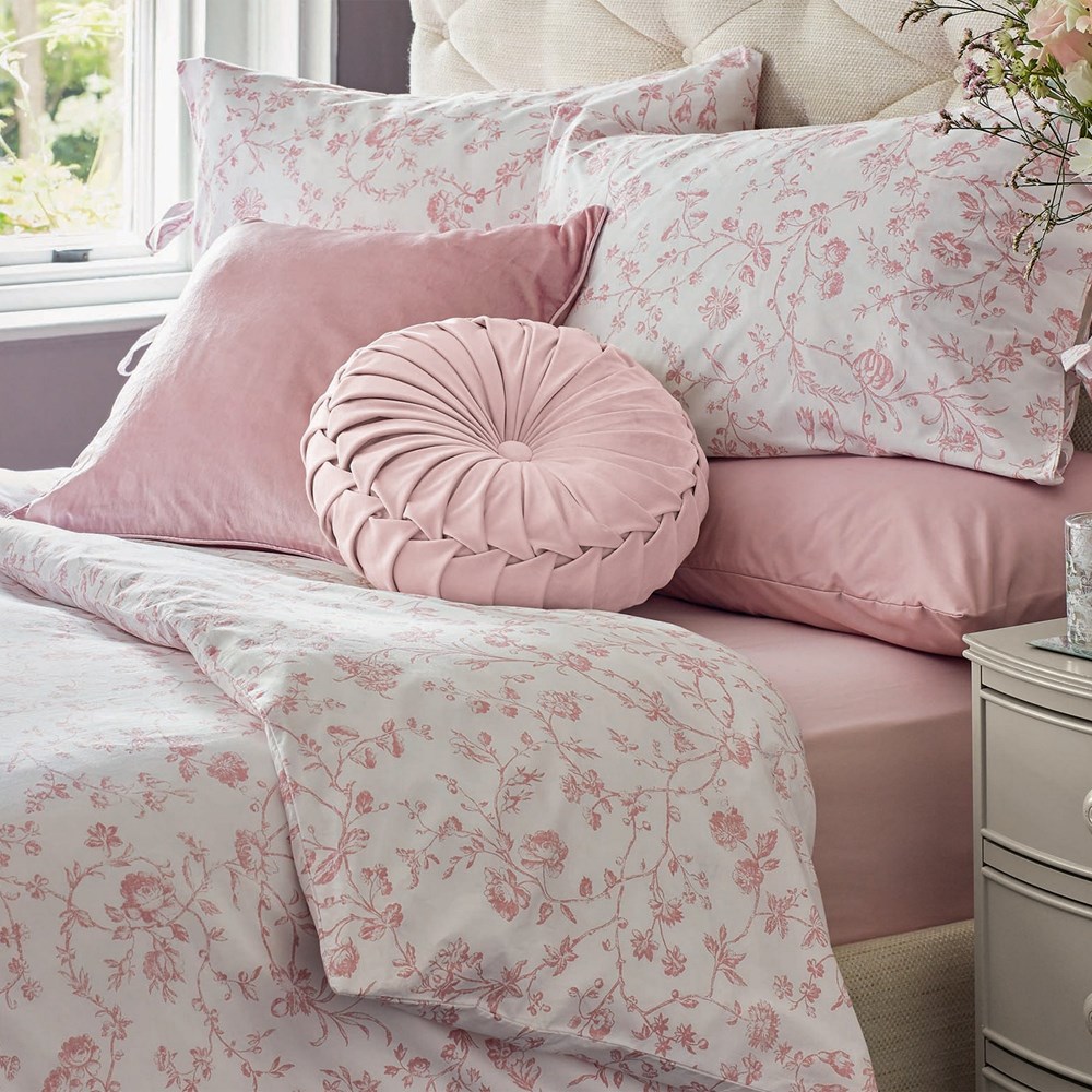 Aria Cotton Bedding Set by Laura Ashley in Blush Pink buy online from the rug seller uk